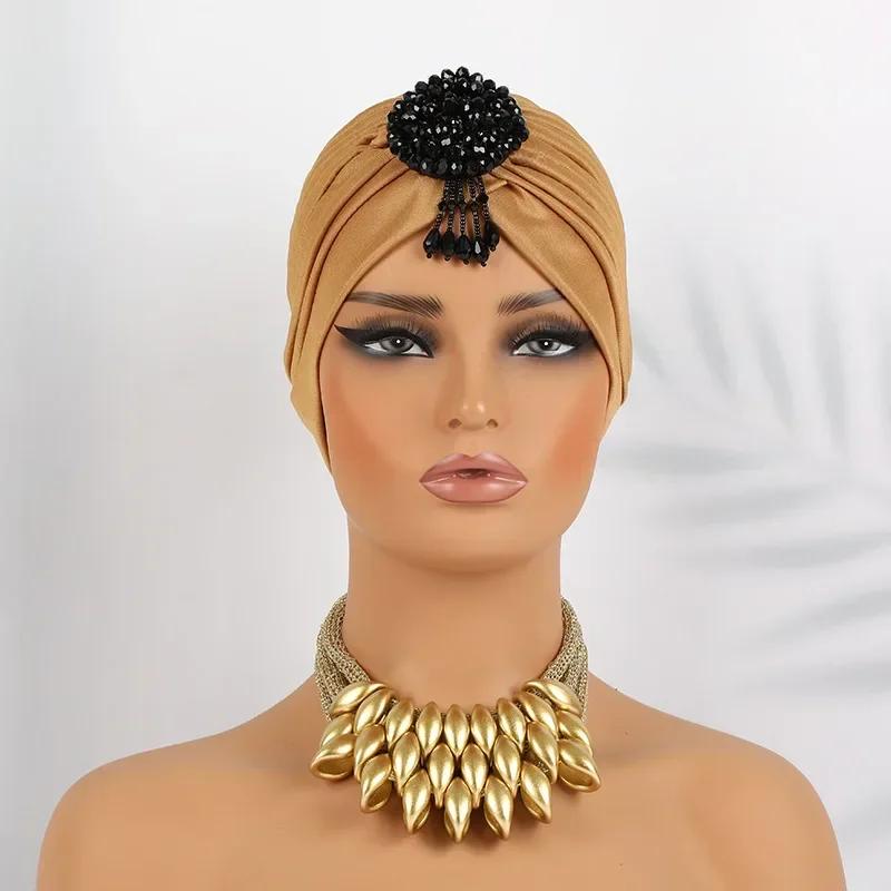Indian Women Chemo Cap Muslim Diamonds Hijab Pleated Turban Wrap Headscarf Beanies Hair Loss Bonnet Hat Femme Turbante Mujer New