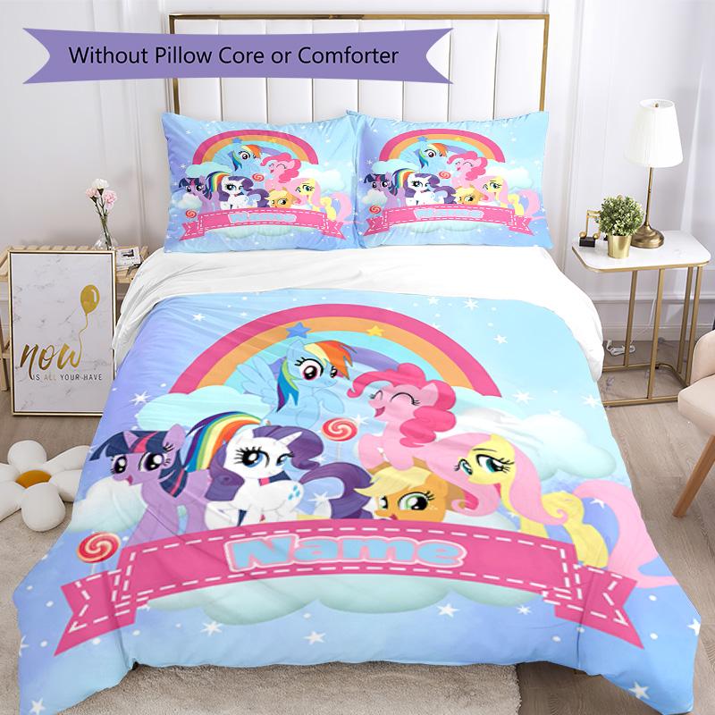 Little Pony (8) Customize Your Name Bedding Set Breathable Duvet Cover with Pillowcases Home Decoration Birthday Gift