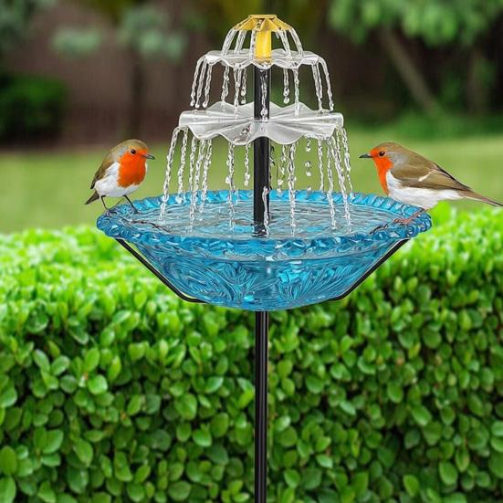 Solar Bird Bath Fountain for Outside Cascading Fountain Bird Bath with Metal Stake Stand
