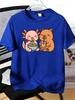 Unisex Crew Neck T Shirt Kawaii Axolotl Capybara Print RaUnisex Boba Tea Graphic Soft Cotton Casual Male Daily Short Sleeve Basic Top