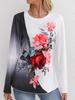 2024 Women's Floral Print Crew Neck Long Sleeve Casual Autumn T-shirt