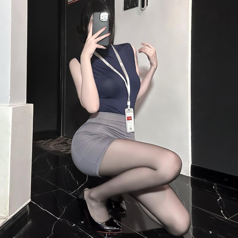 Women Sexy Role Play Secretary Uniform Hip Skirt Intimate Lingerie Set