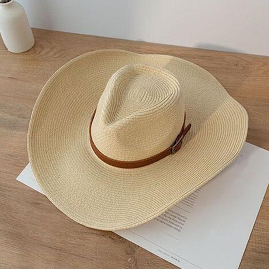 Adult Cowboy Hat for Men Women Western Party Straw Cowgirl Hat Classic Roll Up Fedora Hat with Buckle Belt