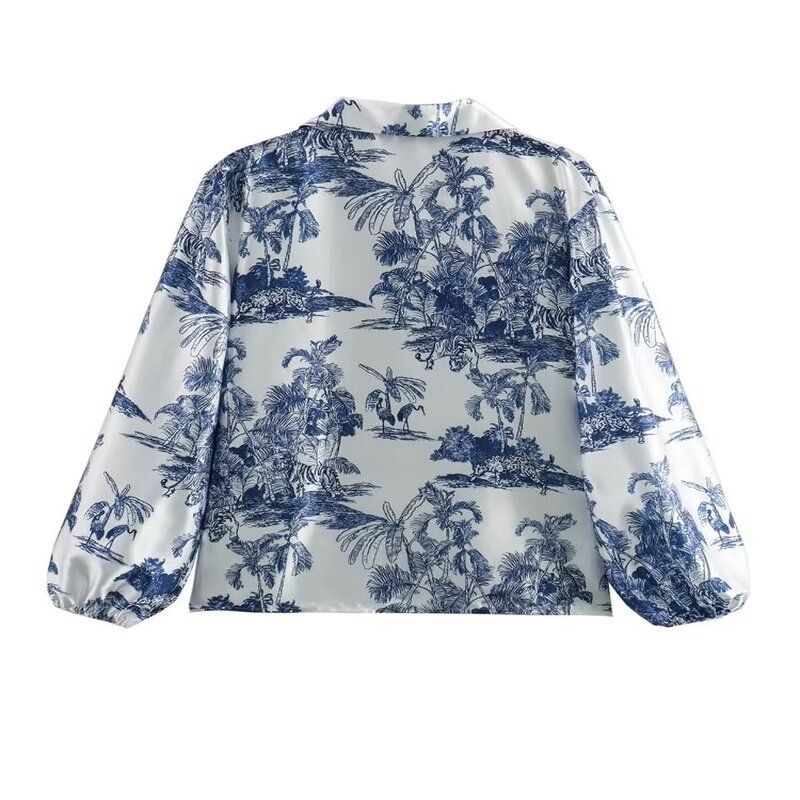 Western Style 2024 Summer New Women Clothes Fashion Slimming Versatile Print Trees Shirts High Waist Casual Trousers