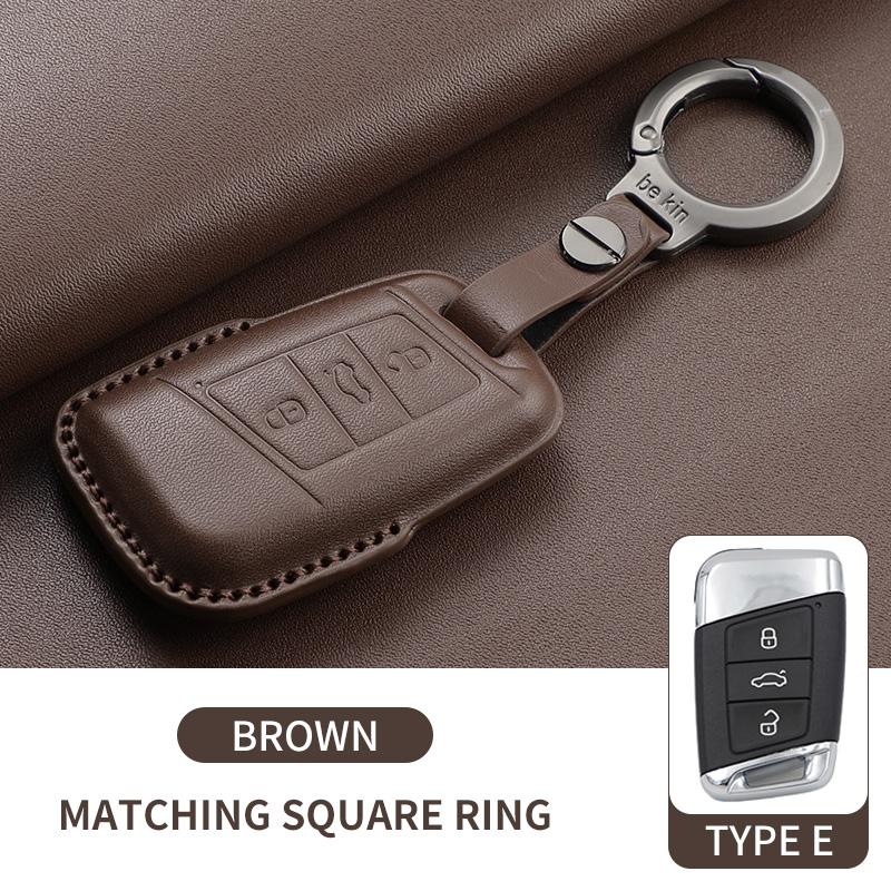 Leather Car Key Case Cover Shell Fob For Vw Volkseagen Passat B8 Magotan For Skoda Superb A7 Kodiaq Seat Protected Keychain Bag