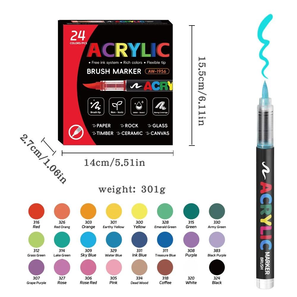 12-288 Colors Acrylic Paint Pen Marker Brush Tip Paint Marker For Rock Painting Wood Canvas Stone Christmas Gift DIY Craft
