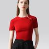 New Chinese Style Button Tops for Women's New Style Light Chinese Style Retro Cherry Red Short-sleeved T-shirt for Women
