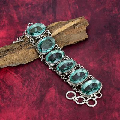 Aqua Apatite Gemstone 925 Solid Sterling Silver Jewelry Bracelet Jewelry, New Gemstone Jewelry Handmade Jewelry For Gift