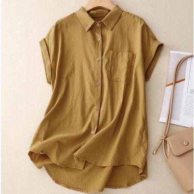 DX Solid Color Commuter Versatile Chiffon Short-sleeved Shirt Women's Summer Loose and Thin Casual Shirt Polo Collar Temperament Top
