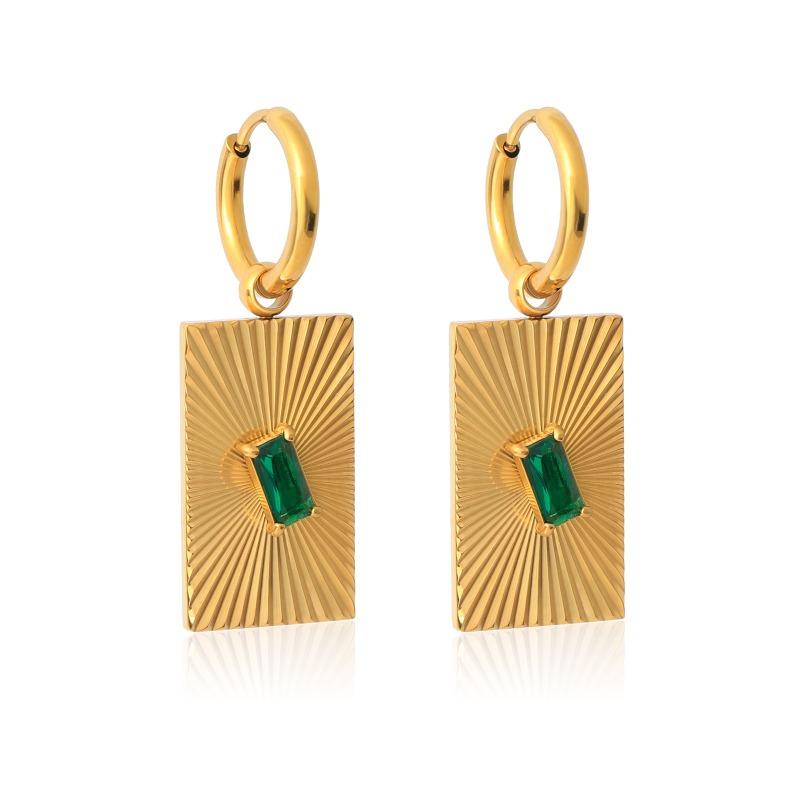 Retro Geometrische Ohrringe für Damen aus vergoldetem Edelstahl, eingelegt mit bunten Zirkonia, hochwertige gestreifte Ohrringe