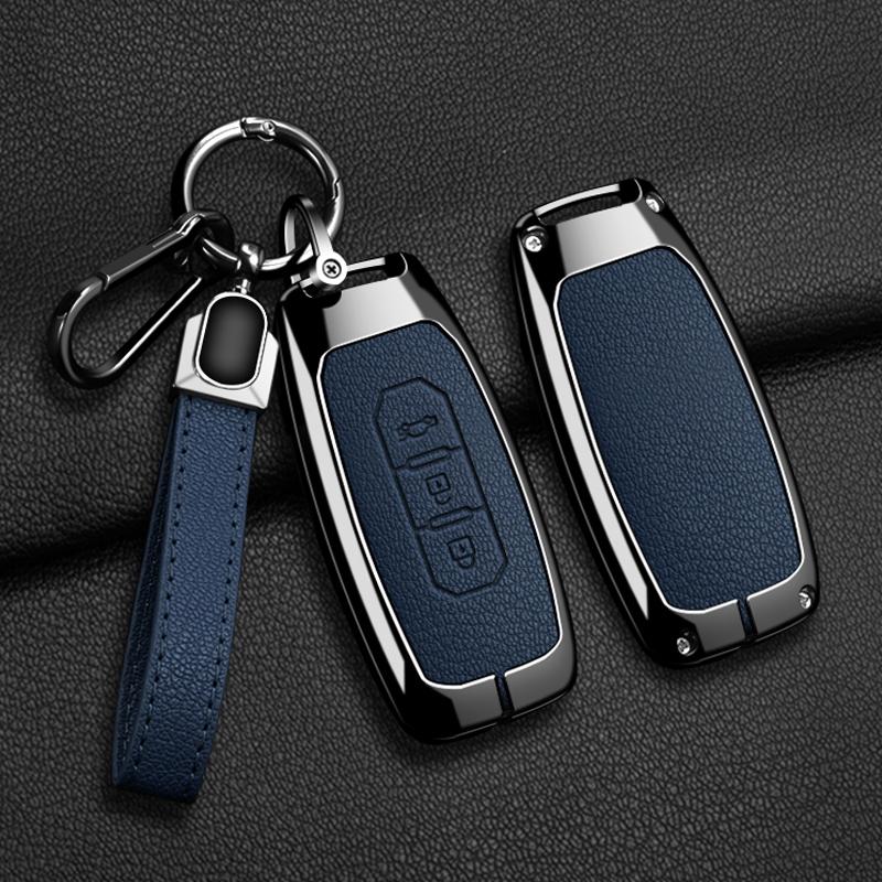 Zinklegierung+Leder 3-Tasten Auto Smart Schlüsselanhänger Schutzhülle, Geeignet für Ford Territory EV Auto Fernbedienung Schlüsselanhänger Zubehör