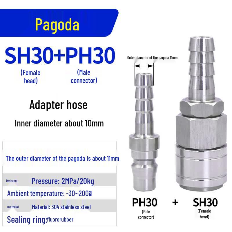 304 Stainless Steel C-Type Self-Locking Pneumatic Quick Coupler Set
