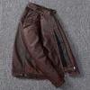 Vintage Brown Coat Classic Biker Style Short Slim Genuine Leather Jacket Men Casual Leather Coat