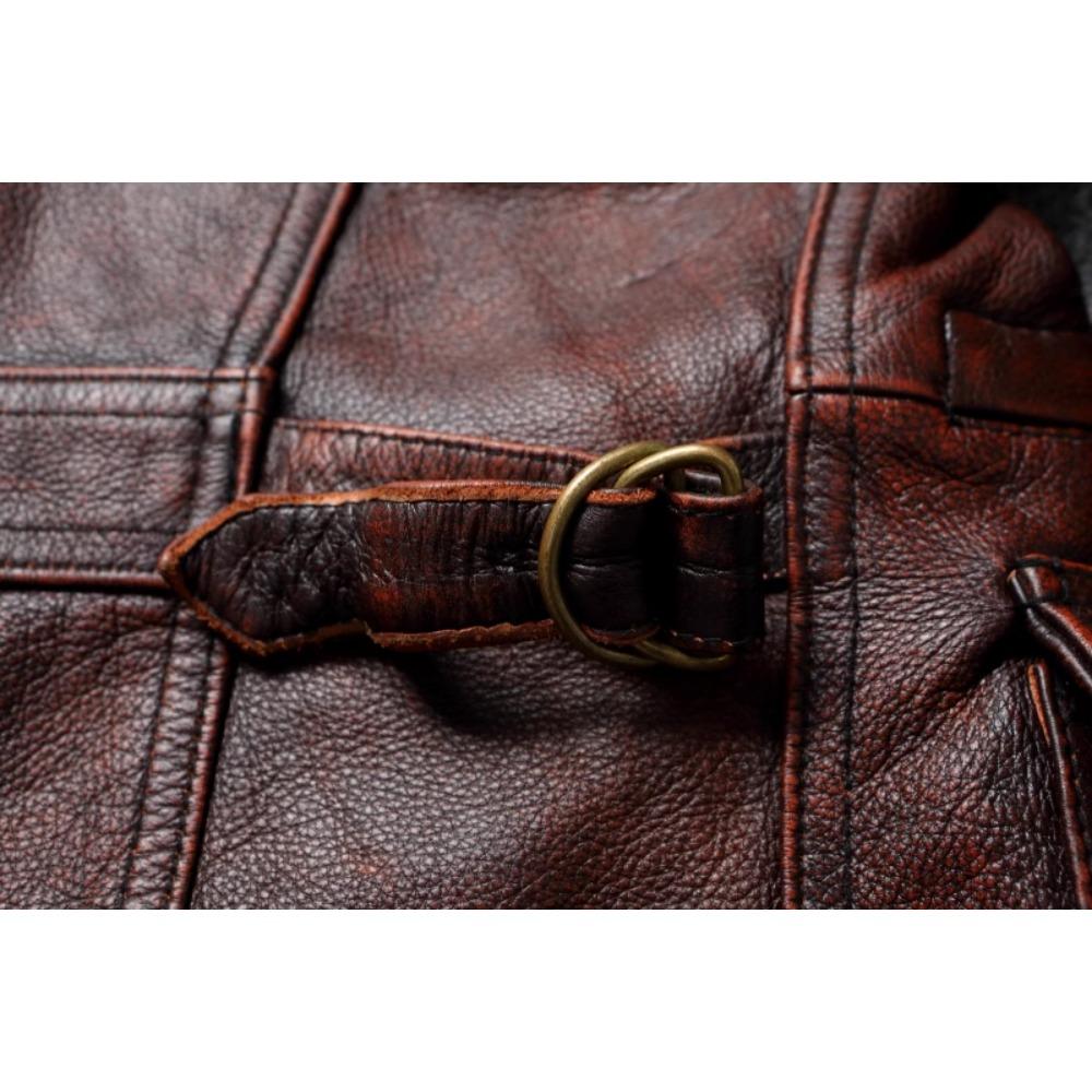 Chinese Size Vintage Red Brown Men Leather Jacket M65 Hunting Flight Jacket Genuine Cowhide Coat Autumn