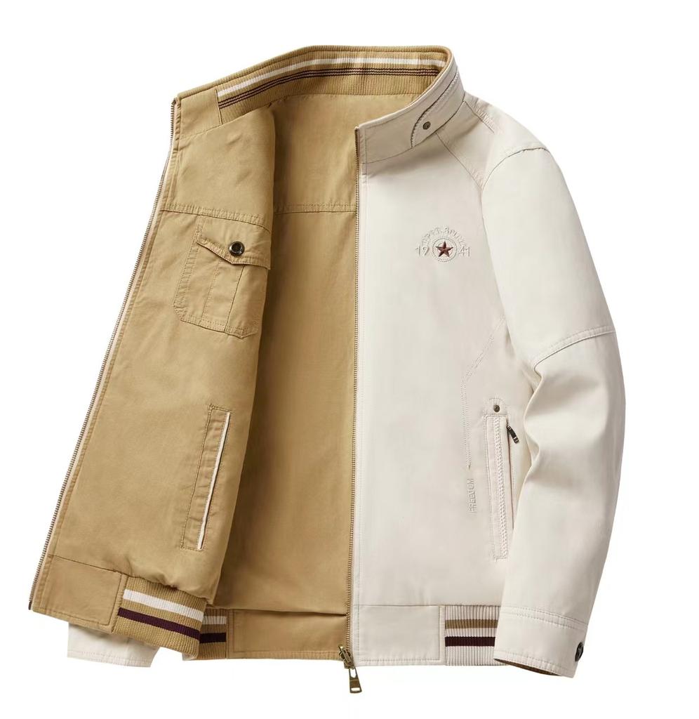 Spring and Autumn Men's Stand Collar Pure Cotton Washed Slim Coat Flight Jacket Male