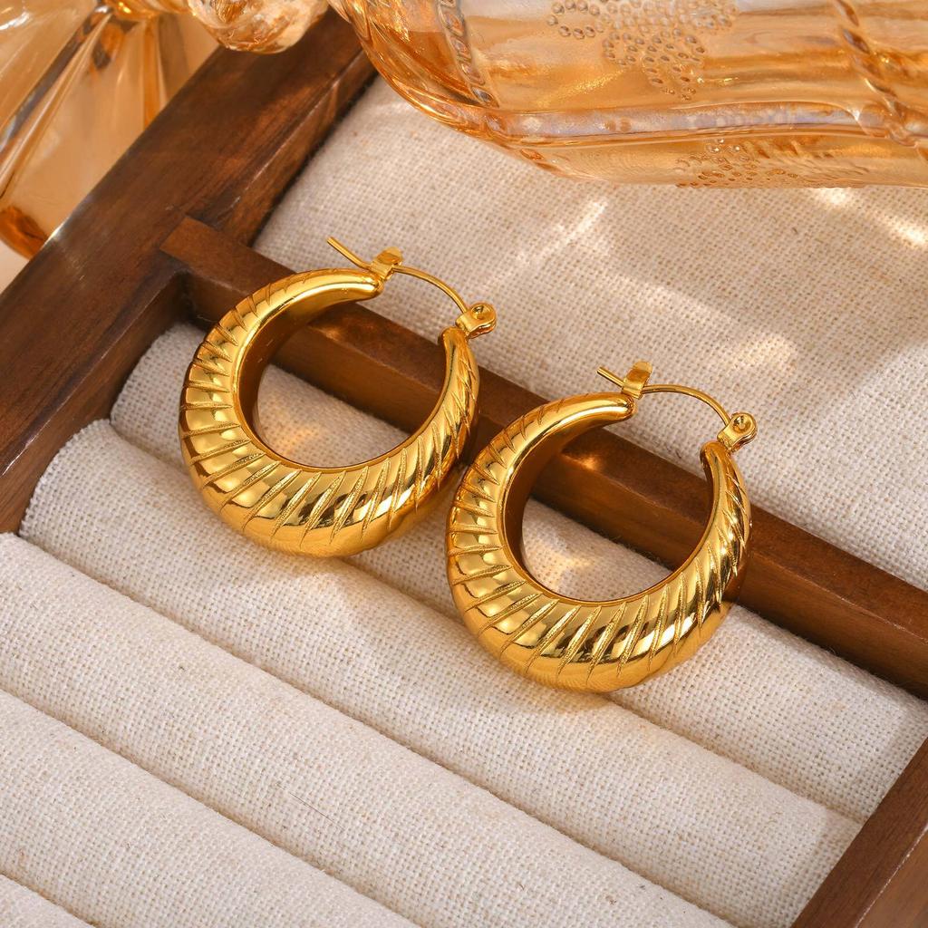 Chunky Huggies Hoop Earrings for Women, Gold Color Stainless Steel Tube Lightweigt Jewelry, Vatenstin's Gift