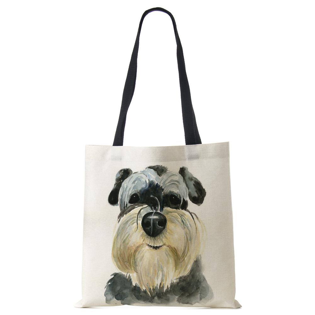 Kvinner håndveske Lin Totes med hundetrykk Casual Traveling Beach Gaveposer