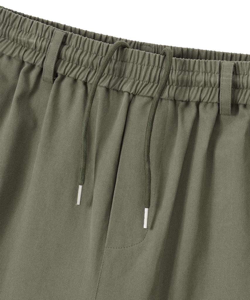 Uallong Essential Twill String Banding Wide Pants - Khaki