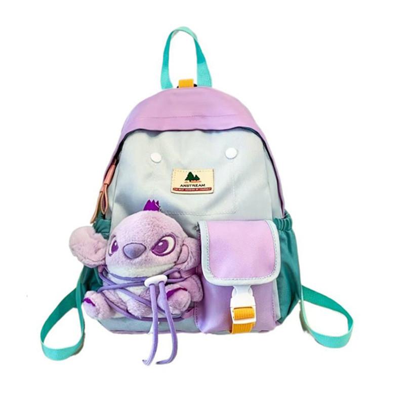 Angel Doll Cartoon Color Blocked Kids Backpack With Ergonomic Shoulder Straps For School Use
