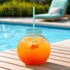 Orange Fish Straw Cup Bowl Bottle with Straw, Plastic Fishbowl Tumblers Lids, Unbreakable Ornament Cups Spill Resistant for Drinks Summer Drink,