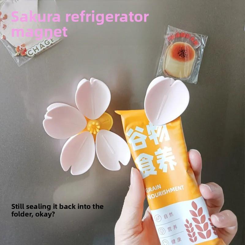 New Model Cherry Blossom Food Sealing Clip Refrigerator Sticker with Flower and Lotus Petals Magnetic Snack Sealing Clip Moisture-proof