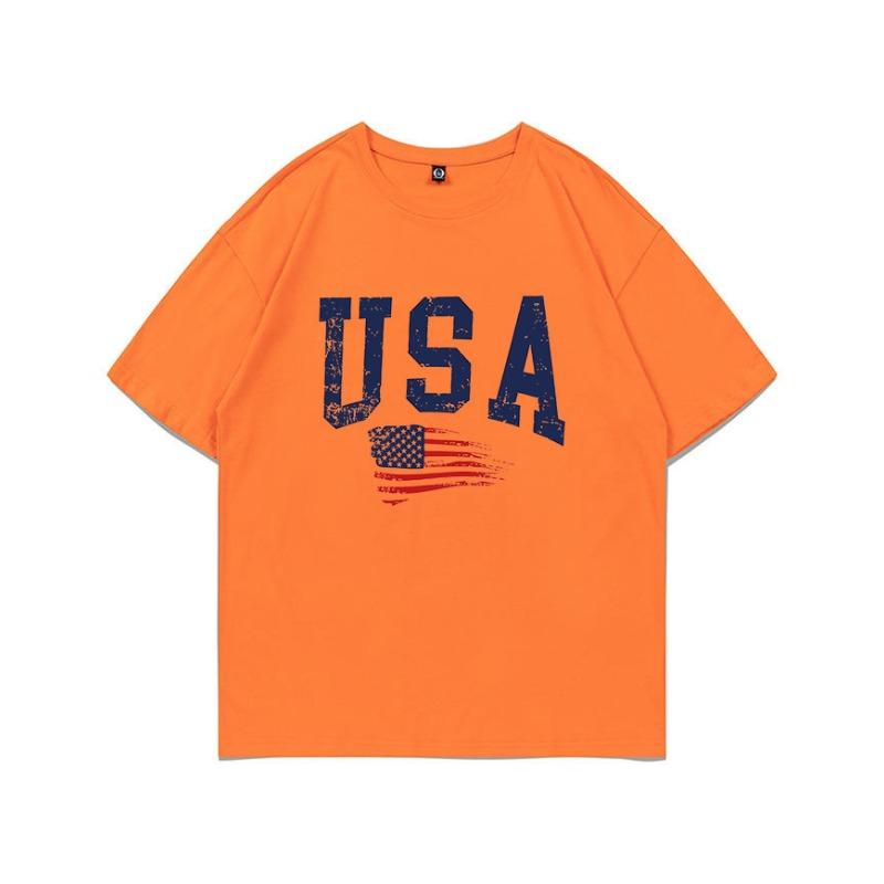 Summer Pure Cotton Short Sleeved Flag Letter Combination Printed Shoulder Down Women's T-shirt Fashionable Casual Women's Top T-Shirts Women’s