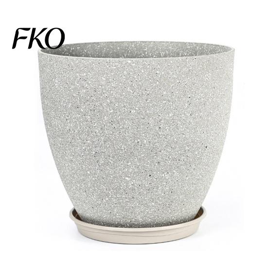 Drainage System Garden Pot Grey Flowerpot with Saucer, Modern Planter Lightweight Flower for Patio Holes, Plant Indoor Outdoor Use Weatherproof
