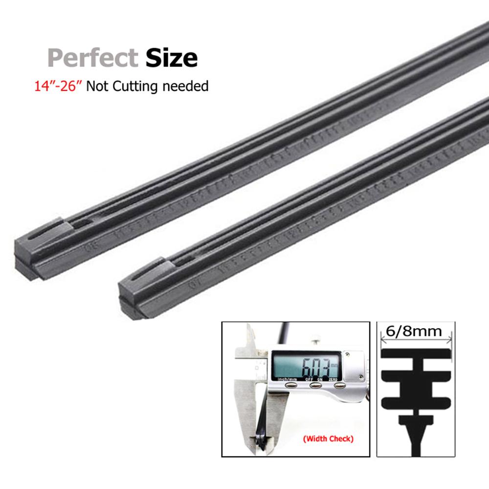 2Pc No Cutting Car Metal Wiper Blade Refill 6mm 14" 16" 22" 24" 26" Windshield Windscreen Wiper Refills Replacement Rubber Wipers Blades 3