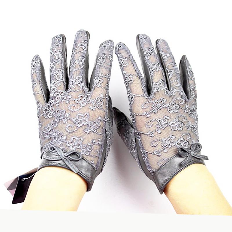 Dámské ovčí kožené rukavice s dotykovou obrazovkou, módní krajkové, tenké bez podšívky, jarní a letní, dámské kožené řidičské rukavice