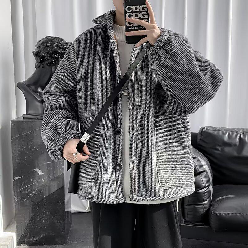 Стильная мужская шерстяная хлопковая куртка - Осень/Зима, Вельветовая, Теплая, Корейский тренд, Для пар, Плотная, Повседневная. 2XL