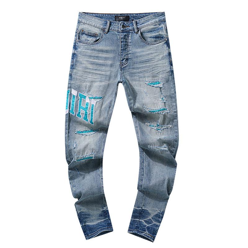 Moda Americana High Street Buco & Patch Trendy Retro Pantaloni Denim Dritti ami