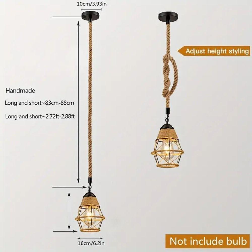 Creative Retro Hemp Rope Pendant Lights Industrial Style Iron Hanging Lamp Woven Design Cafe Lighting Bedroom