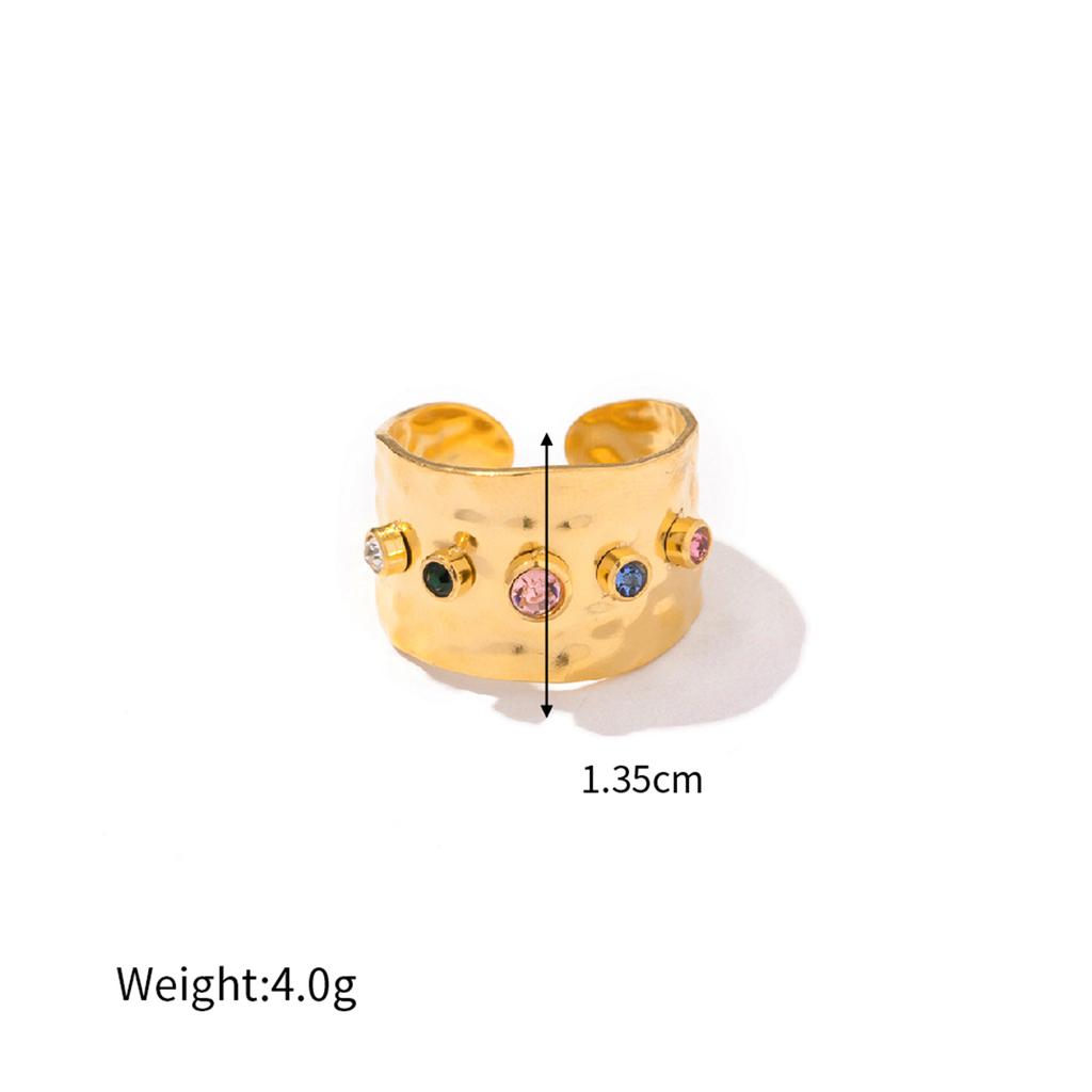 Youthway Colorful Cubic Zircon Stone Crystal Wide Band Jewelry Women Stainless Steel Waterproof  Gold Plated Statement Rings