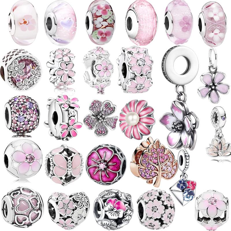 Nuova Perla Charms Fai da Te Rosa Fiore di Ciliegio per Braccialetti Collane Gioielli da Donna