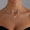 Sweet and Fresh Inlaid Love Pearl Pendant Necklace Versatile Splicing Style Necklace