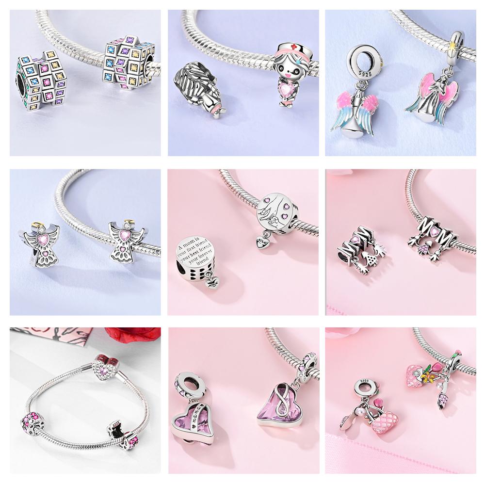 Pink Series Heart Angel Perfume Bottle Charm Beads Fit Originalcopper Bracelet Charm Pendants Diy Jewelry Gift For Woman