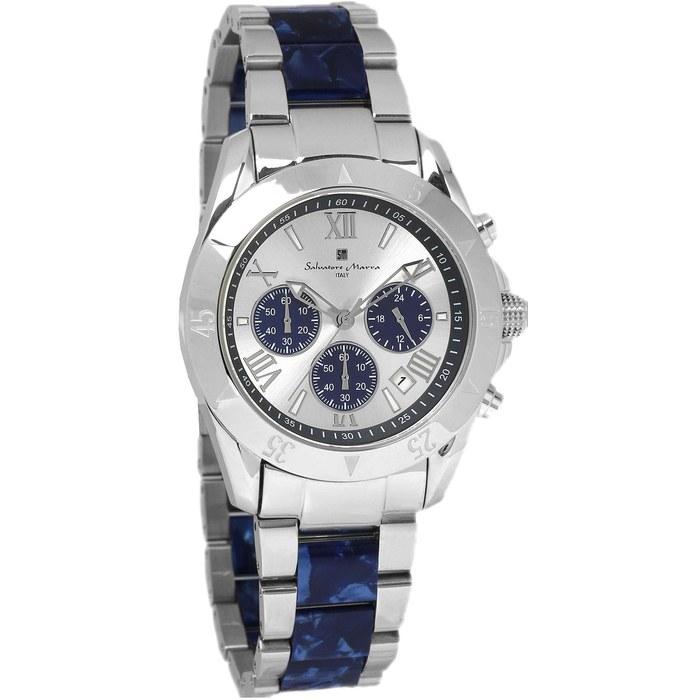 Salvatore Marra Men's Chronograph Watch SM23105-SSWHBL White/Blue Silver