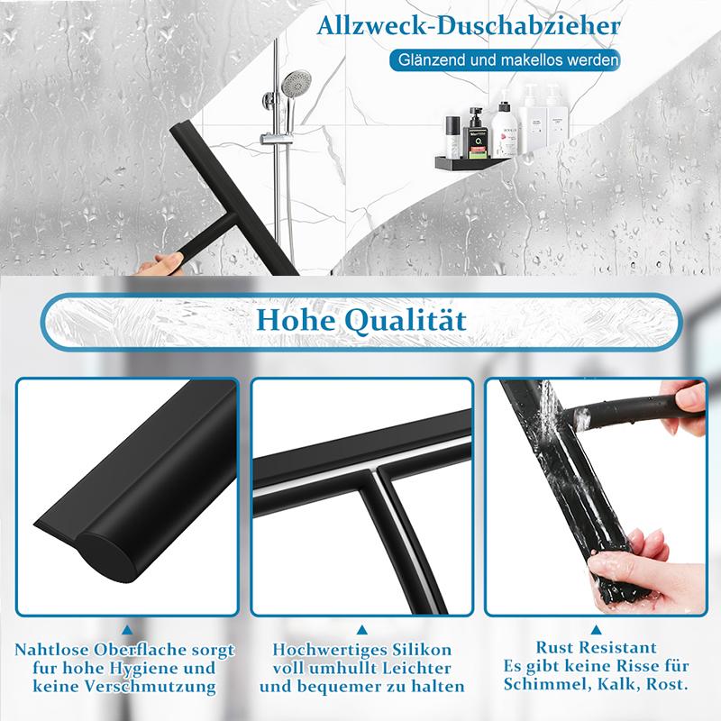 Glass Silicone Wiper Shower Screen Squeegee with Stainless Steel Core Silicone Hook 21/28CM for Shower Doors, Windows