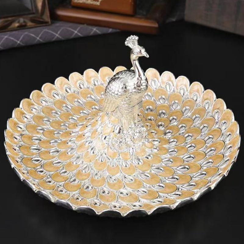 Circular Peacock Shape Tray Dried Fruit Box Living Room Snack Storage Candy Tray Plated Metal Fruit Stand Wedding Decoration