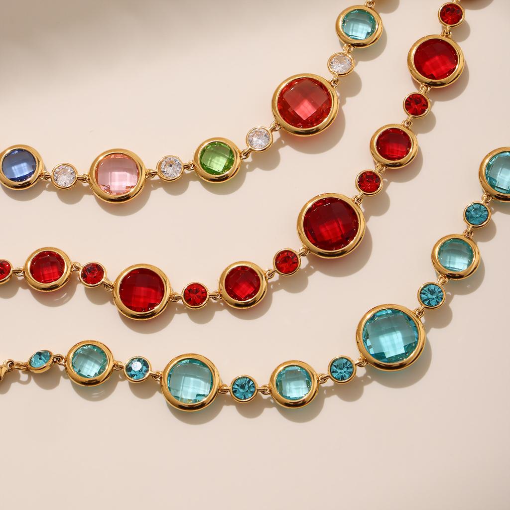 Nivora Exclusive Colorful Glass Chain Bracelet For Women Stainless Steel Charm Bangle Engagement Wedding Bracelets Zircon Gifts