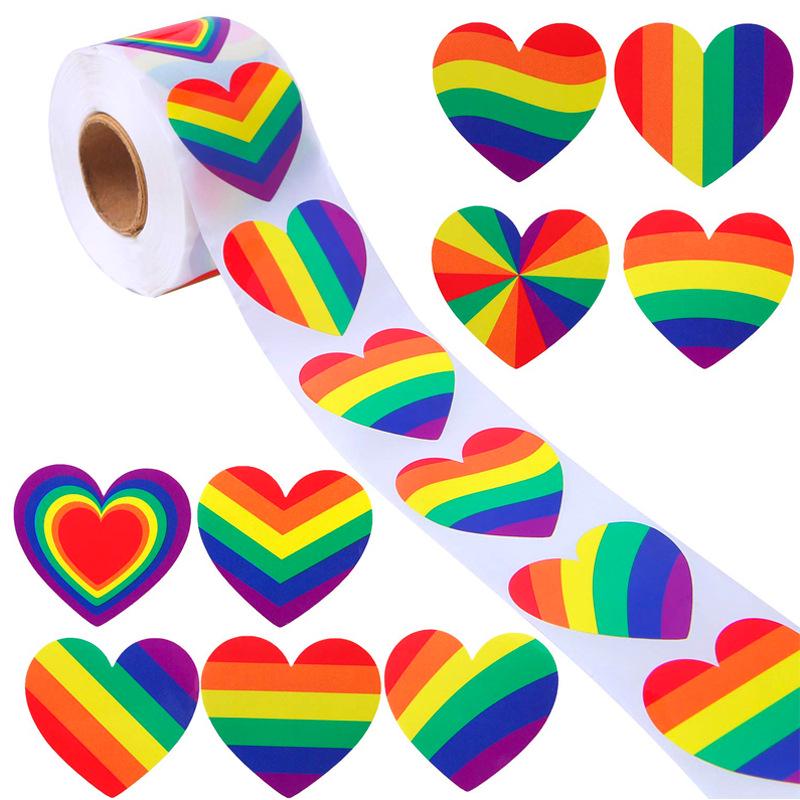 

Heart-shaped Valentine s Day Rainbow Stickers for Gift Wrapping and Flower Bouquets. 1 inch/2.5 cm