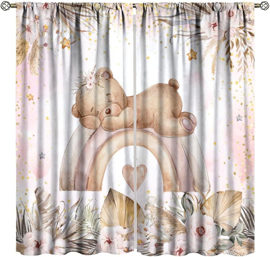Kids Safari Animals Curtains Tropical Jungle Adventure African Lion Elephant Monkey Print Window Drapes Baby Curtain Polyester