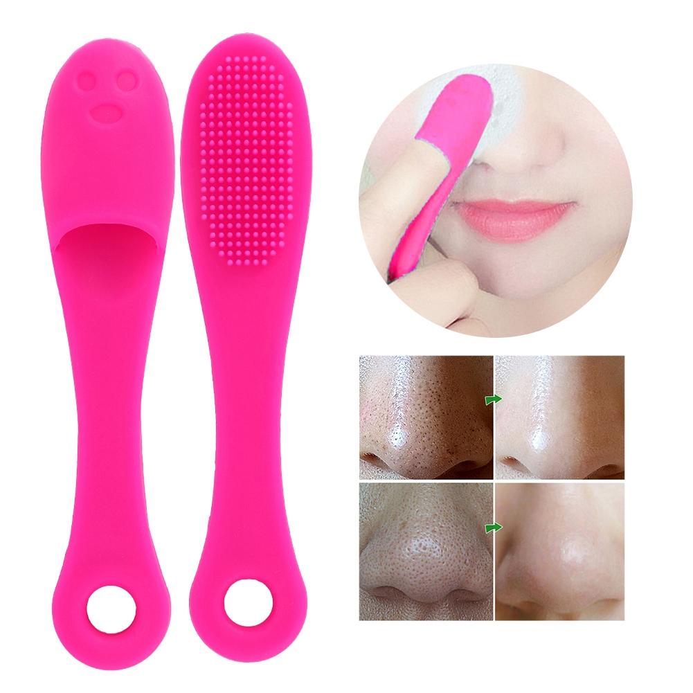 Silicone Face Cleansing Finger Brush Pore Cleaner Blackhead Removal Massager (Dark Rose Red)