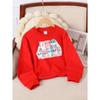 European Sizes Cute Cats Pattern Print Girls' Crew Neck Fashion Sweatshirt, Western Top, Children's Long Sleeved Casual Tee