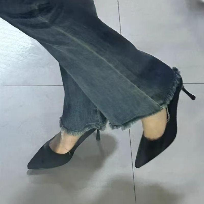 Commuter high heels stiletto interview flying black suede shoes summer and autumn new fashion pointed