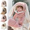 Cold Protection Cartoon Plush Hat Faur Fur Scarf Hood Cap  For Women Girls