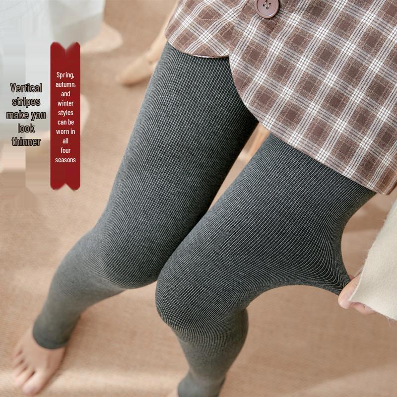 Colanți de damă plus de catifea groasă cu dungi verticale - Pantaloni călduroși de toamnă/iarnă dintr-o singură piesă cu picior