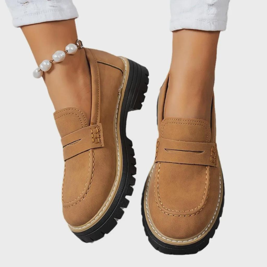 2024 Retro Britischer Stil Damen Loafer: Große Größe, Lässig, Dicke Absätze & Sohlen für Frühling und Herbst