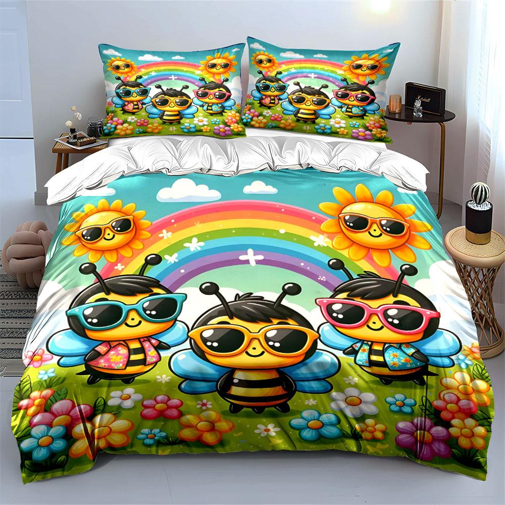 "Cheerful bees with rainbows" Bedding sets Duvet covers Pillowcases(1* Duvet Cover 2* Pillowcases without duvet insert)