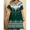 Elegant Floral Pattern Women Mini Dresses Summer Short Sleeve Printed Plus Size Casual Comfortable Soft Dress